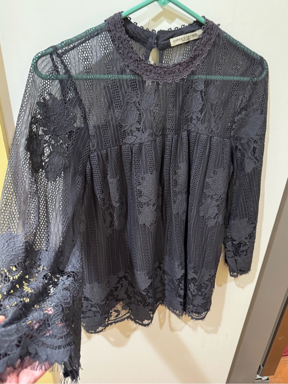 Chance or Fate Charcoal Lace High-Neck Blouse